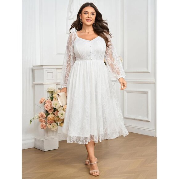 Plus Size Wedding Guest Dress Long Sleeve Lace Maxi Elegant Formal - Picture 2 of 5